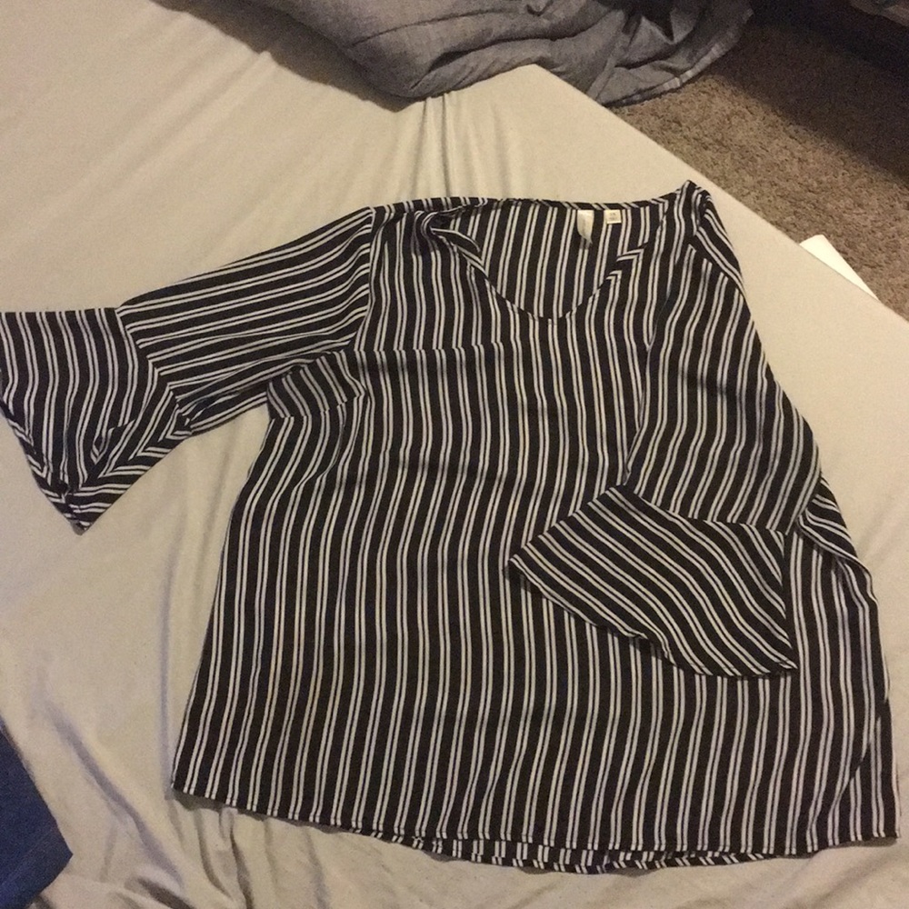 Tacera long bell sleeved stripped blouse